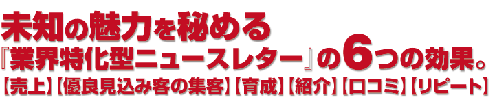 未知の魅力を秘める『業界特化型ニュースレター』の6つの効果。【売上】【優良見込み客の集客】【育成】【紹介】【口コミ】【リピート】